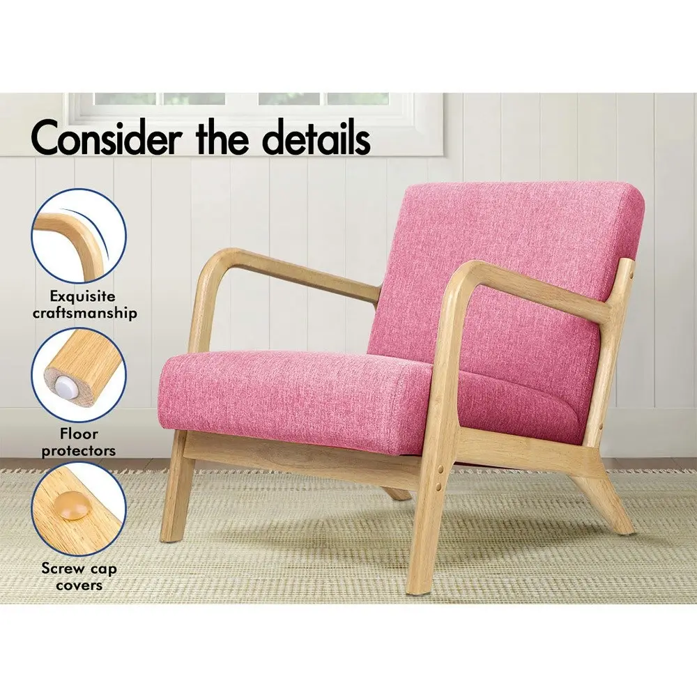 Alfordson Wooden Armchair Lounge Chair Fabric Seat Pink