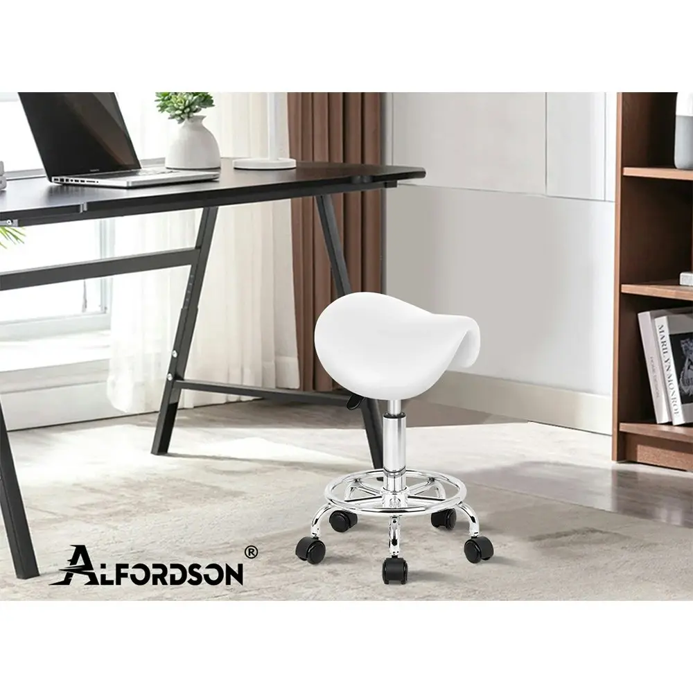 Alfordson Salon Stool Saddle Swivel Barber Hair Dress Chair Sierra White