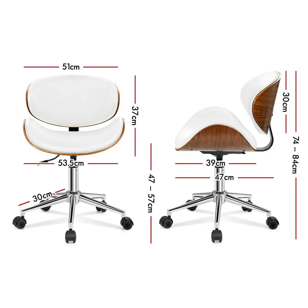 Alfordson Wooden Office Chair Computer Chairs Home Seat PU Leather White