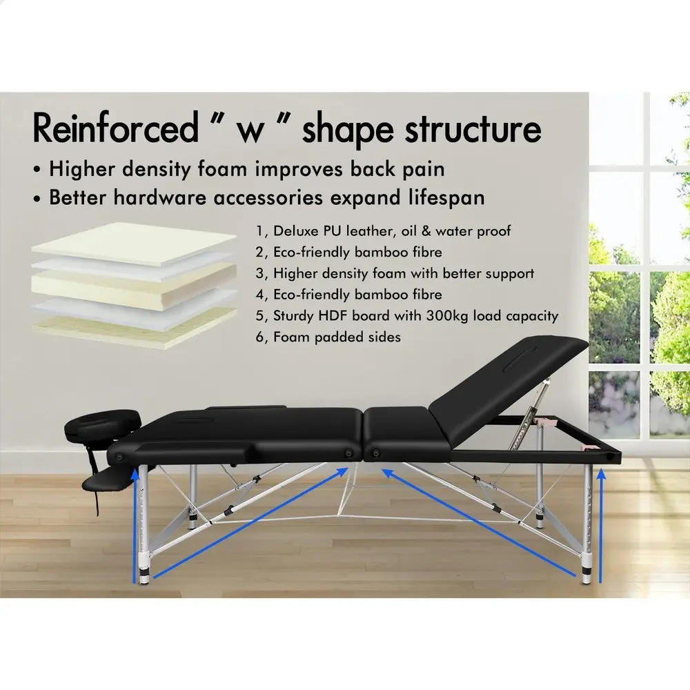 Alfordson Massage Table 3 Fold 85cm Black