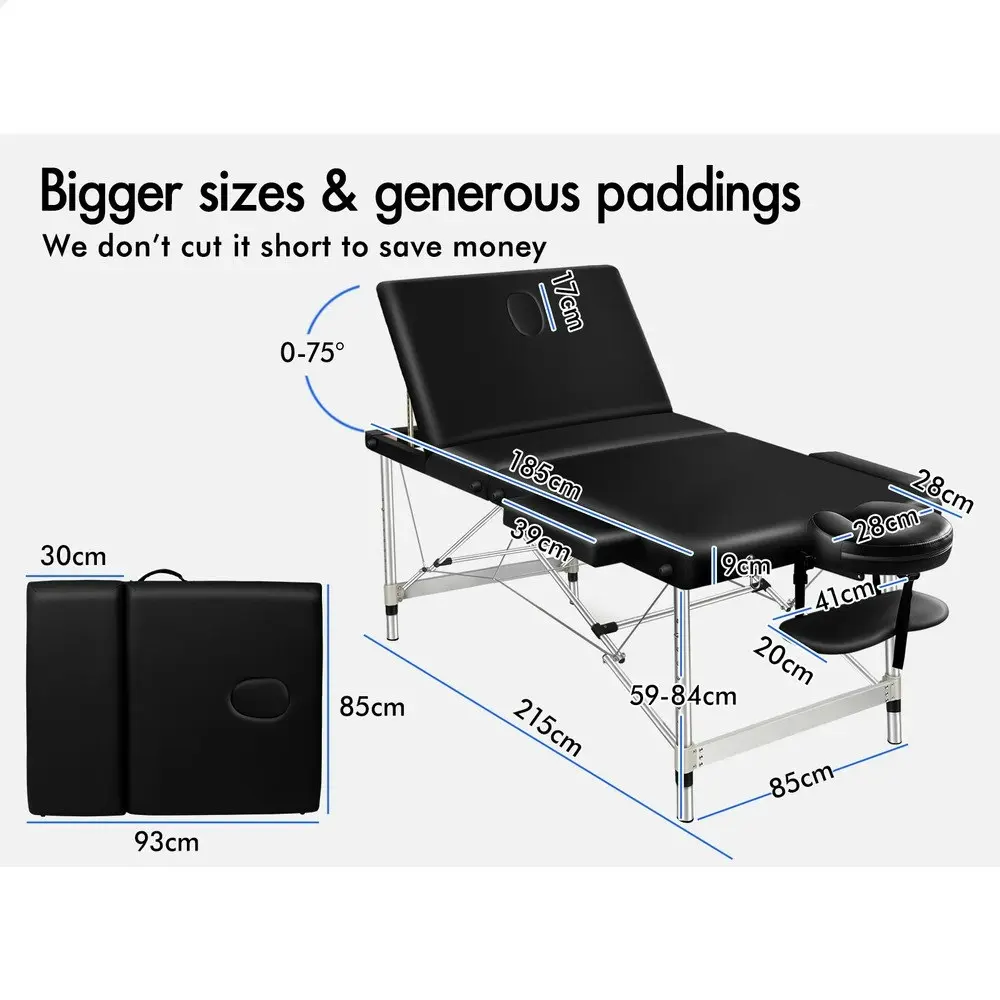 Alfordson Massage Table 3 Fold 85cm Black