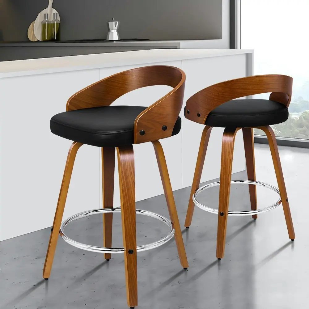 Alfordson Bar Stools Curving Backrest Black Caden x2