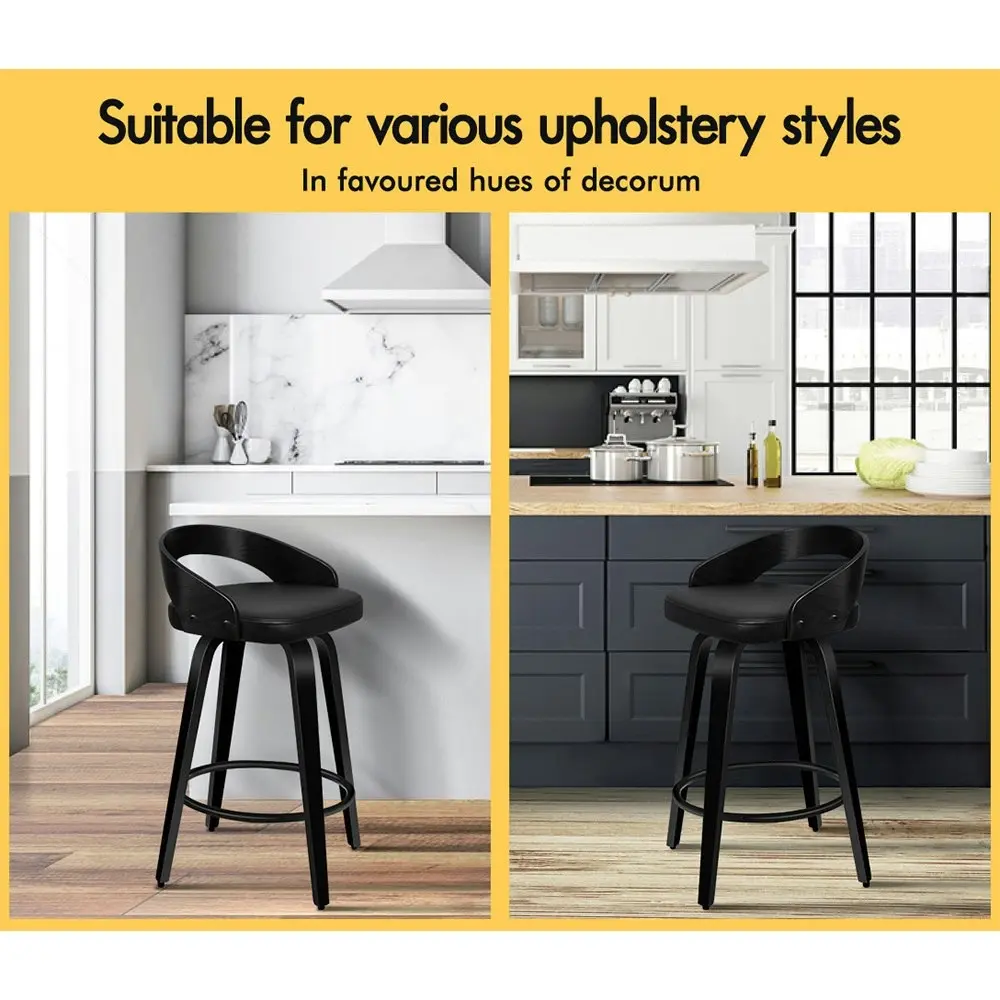 Alfordson Set of 2 Caden Kitchen Wooden Bar Stools (ALL BLACK)