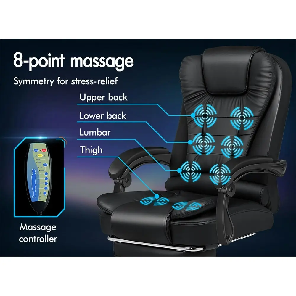 Alfordson 8-Point Massage Office Chair Heated Seat Executive PU Leather Black