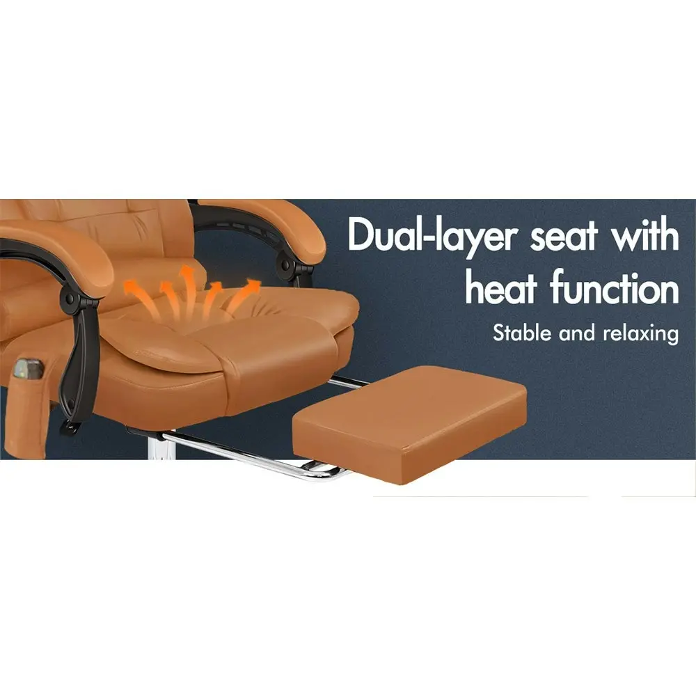 Alfordson 8-Point Massage Office Chair Heated Seat Executive PU Leather Brown