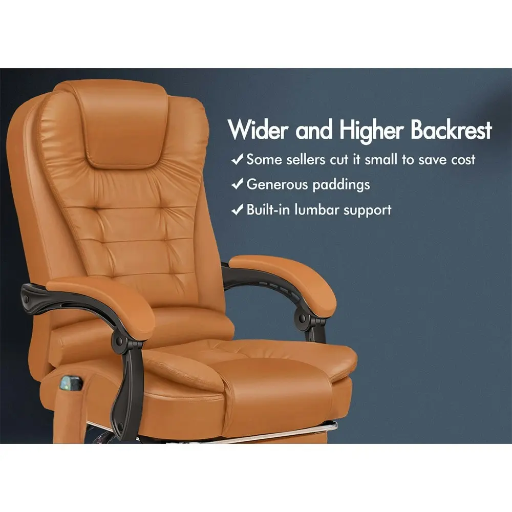 Alfordson 8-Point Massage Office Chair Heated Seat Executive PU Leather Brown