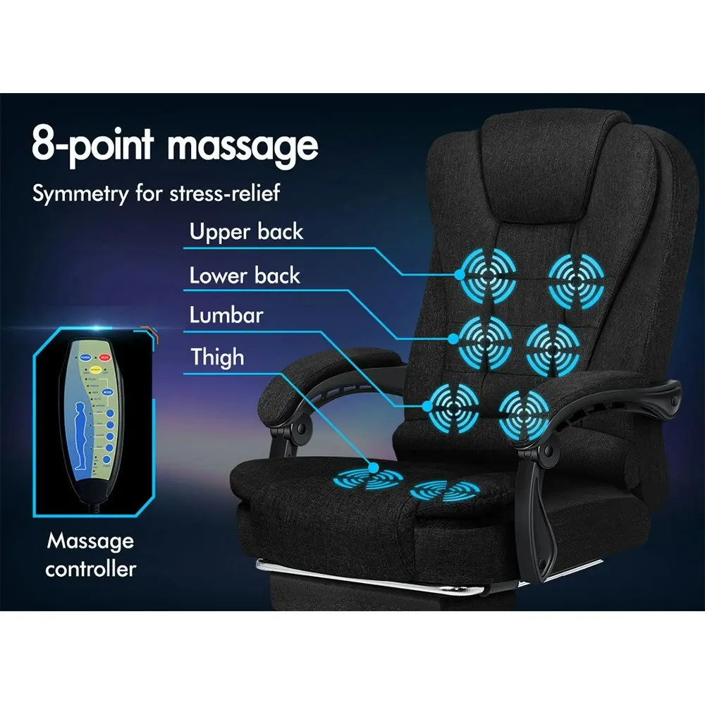 Alfordson 8-Point Massage Office Chair Heated Seat Executive Fabric Black