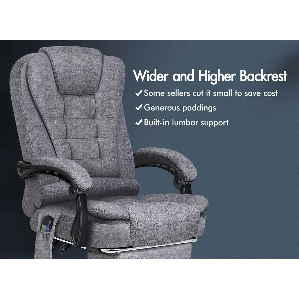 Alfordson 8-Point Massage Office Chair Heated Seat Executive Fabric Grey