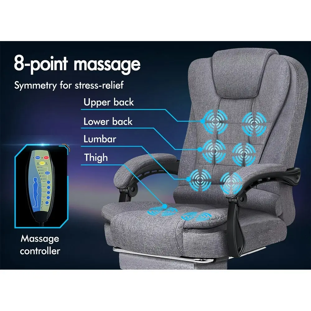 Alfordson 8-Point Massage Office Chair Heated Seat Executive Fabric Grey