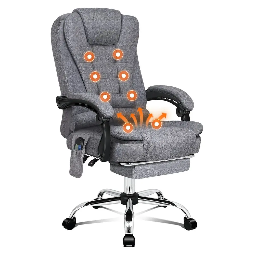 Alfordson 8-Point Massage Office Chair Heated Seat Executive Fabric Grey