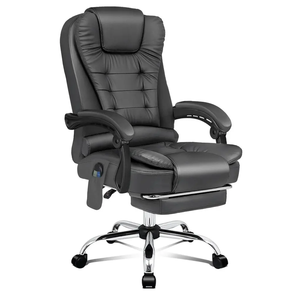 Alfordson 8-Point Massage Office Chair Heated Seat Executive PU Leather Grey