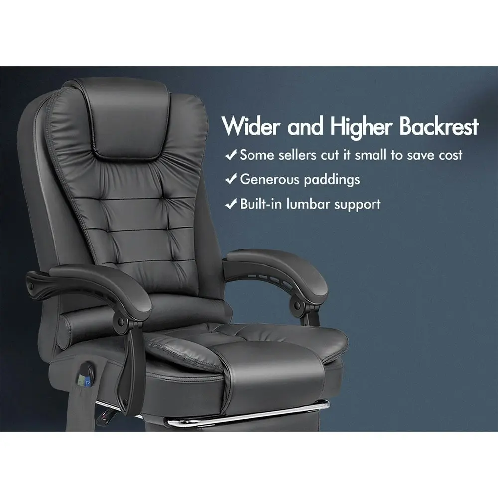 Alfordson 8-Point Massage Office Chair Heated Seat Executive PU Leather Grey