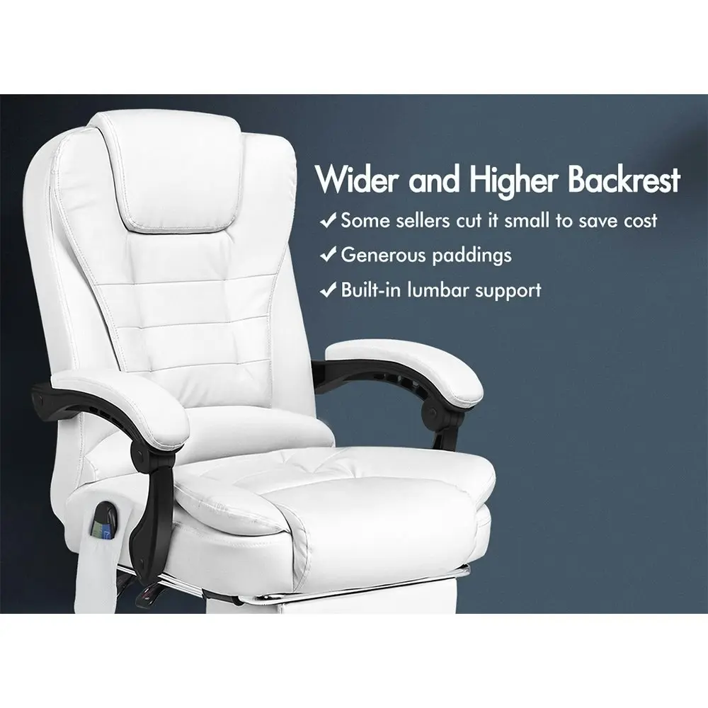 Alfordson 8-Point Massage Office Chair Heated Seat Executive PU Leather White