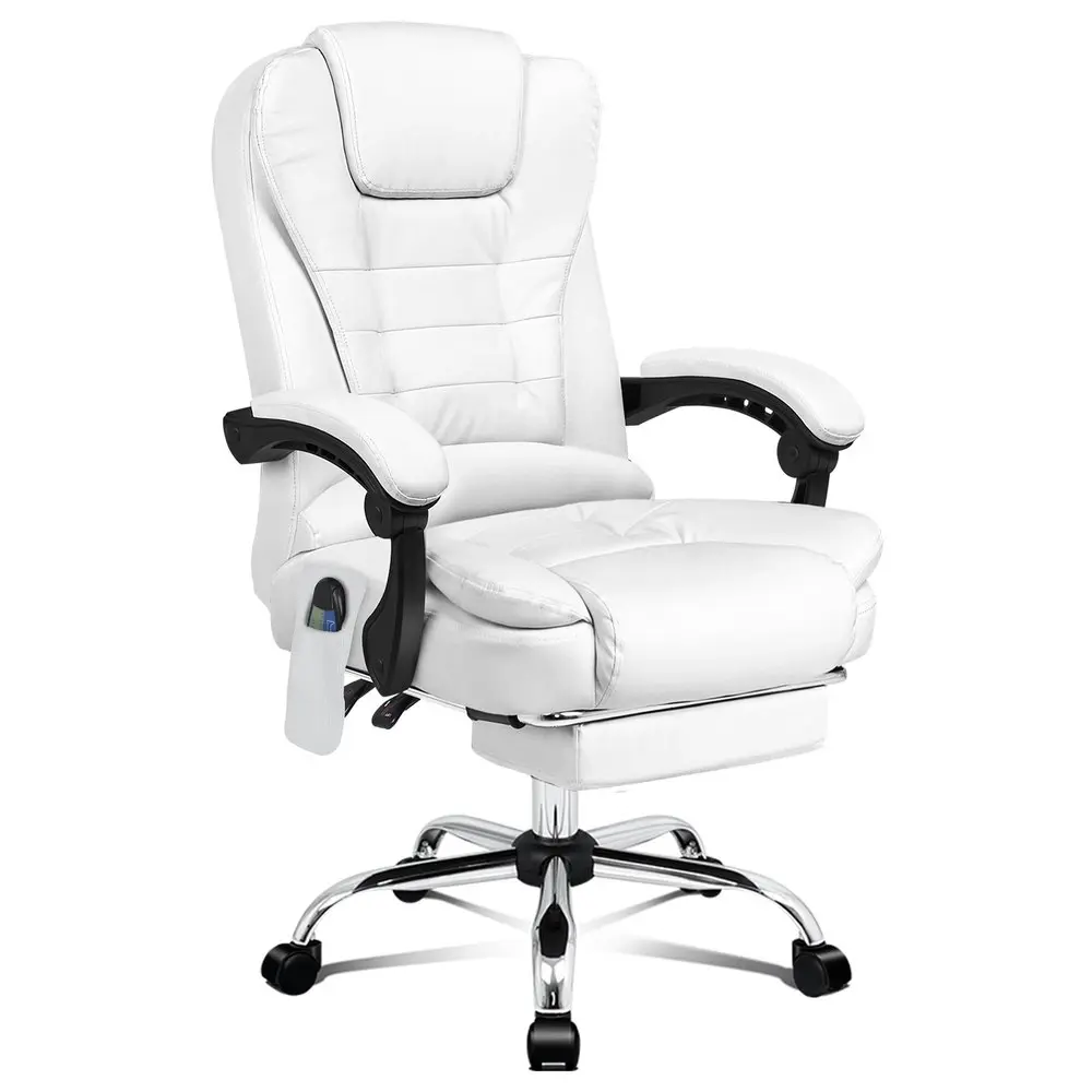 Alfordson 8-Point Massage Office Chair Heated Seat Executive PU Leather White