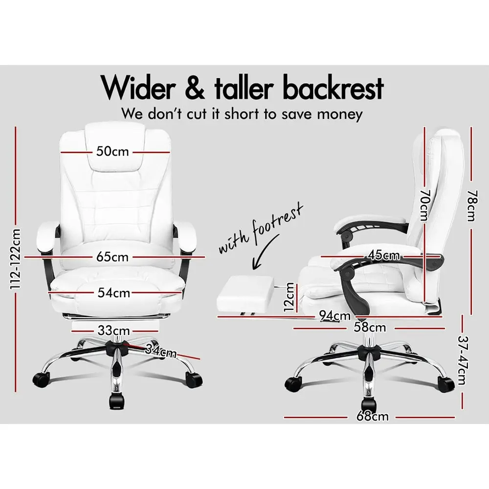 Alfordson 8-Point Massage Office Chair Heated Seat Executive PU Leather White