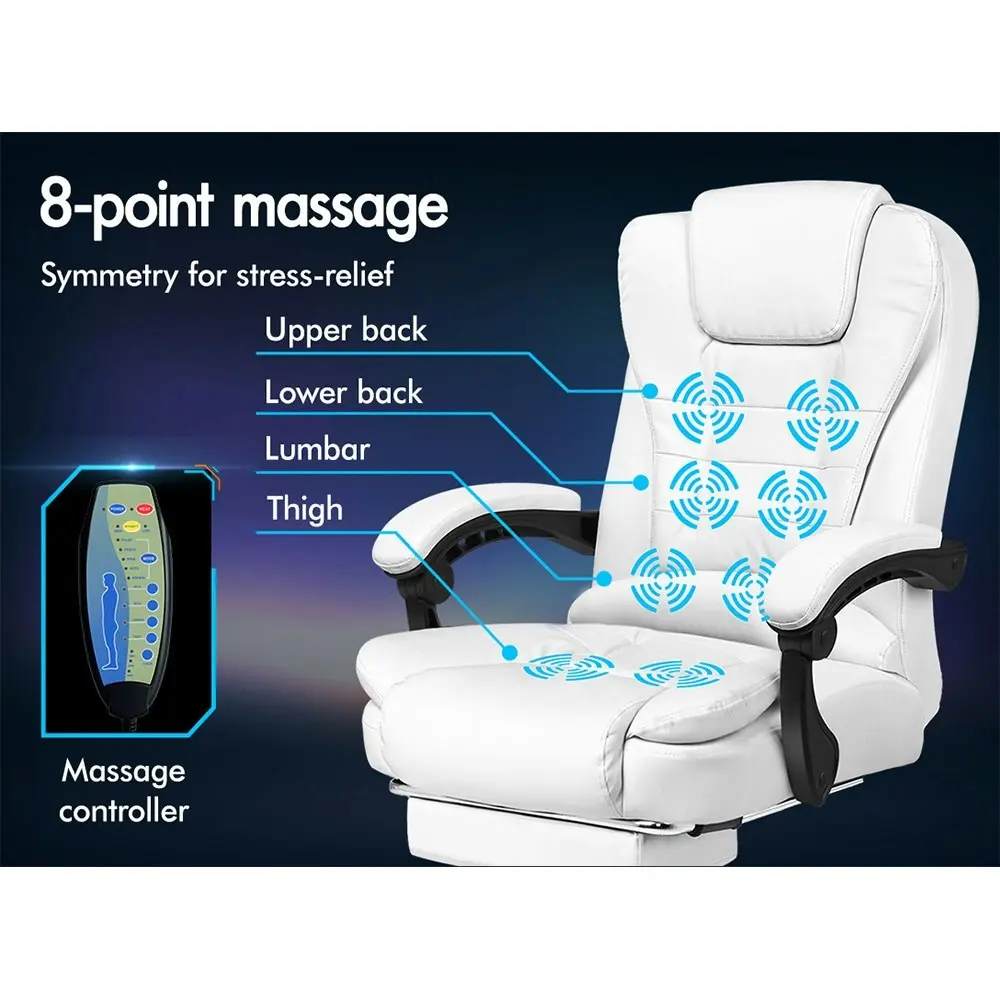 Alfordson 8-Point Massage Office Chair Heated Seat Executive PU Leather White