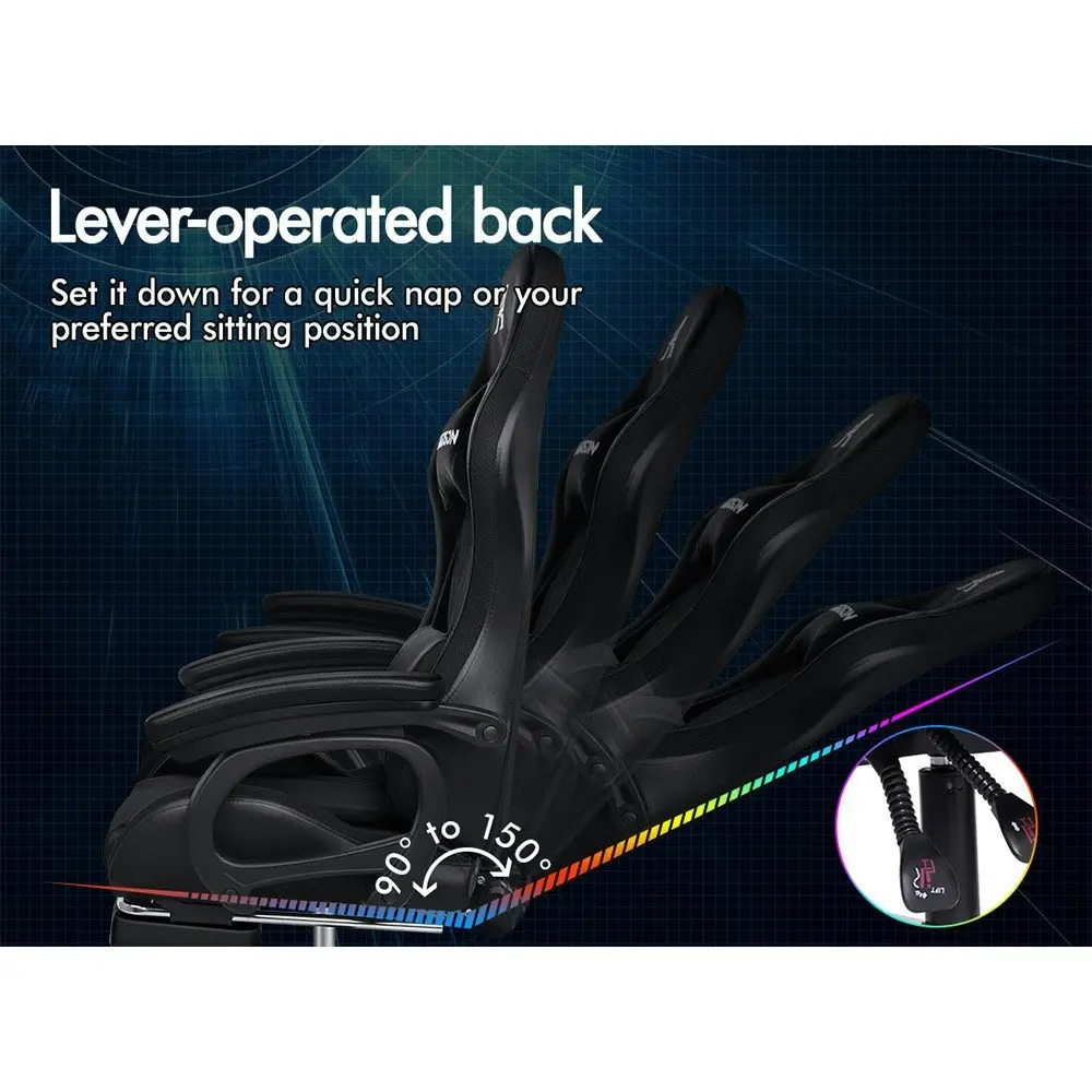 Alfordson Gaming Chair with 8-Point Massage 12 RGB LED Black