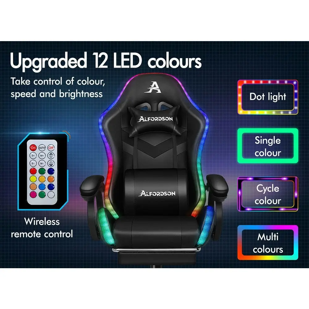 Alfordson Gaming Chair with 8-Point Massage 12 RGB LED Black