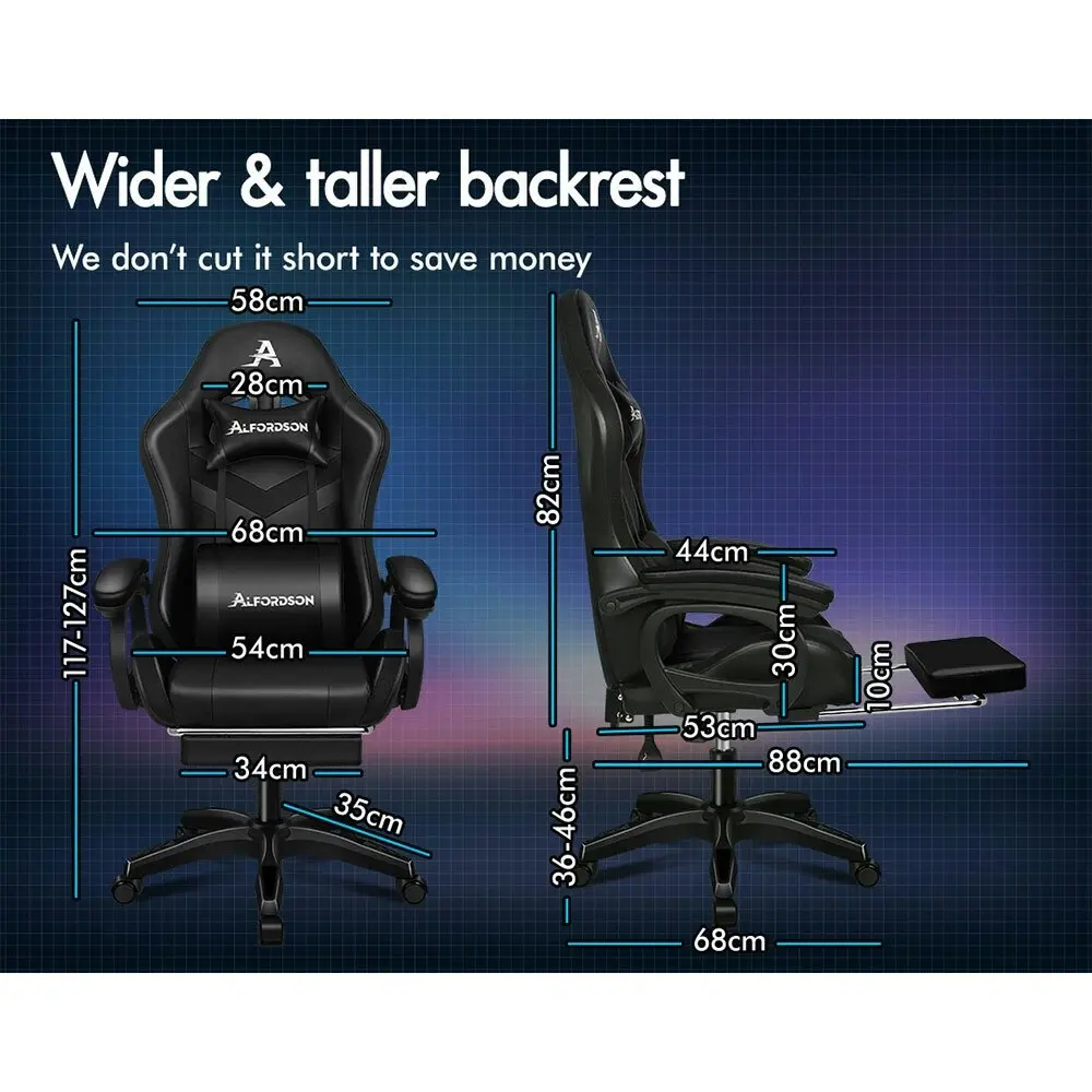 Alfordson Gaming Chair with 8-Point Massage 12 RGB LED Black