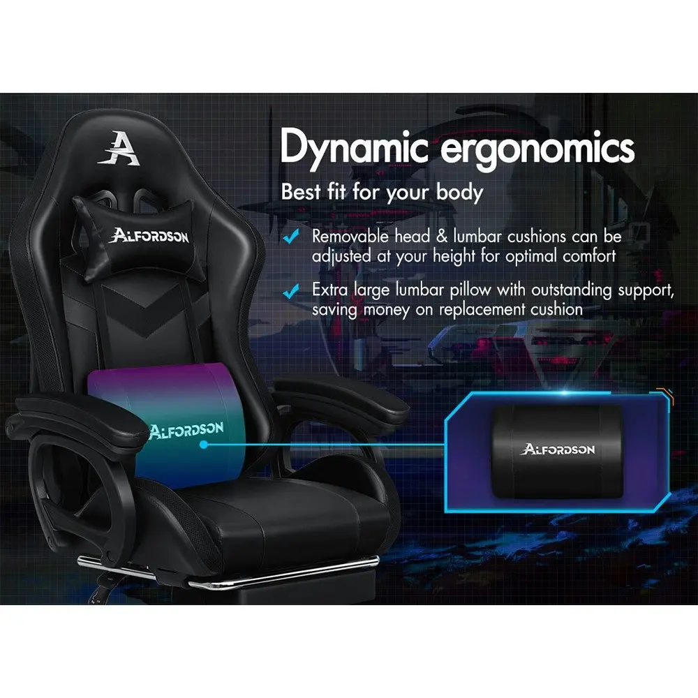 Alfordson Gaming Chair with 8-Point Massage 12 RGB LED Black