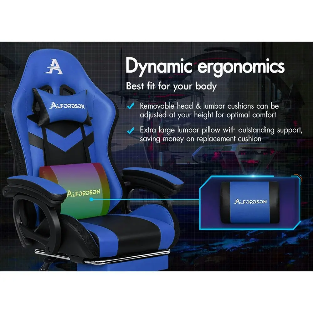 Alfordson Gaming Chair with 8-Point Massage 12 RGB LED Black & Blue