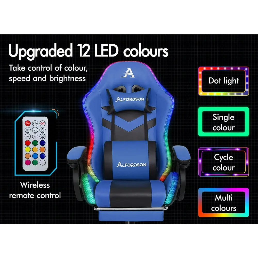 Alfordson Gaming Chair with 8-Point Massage 12 RGB LED Black & Blue