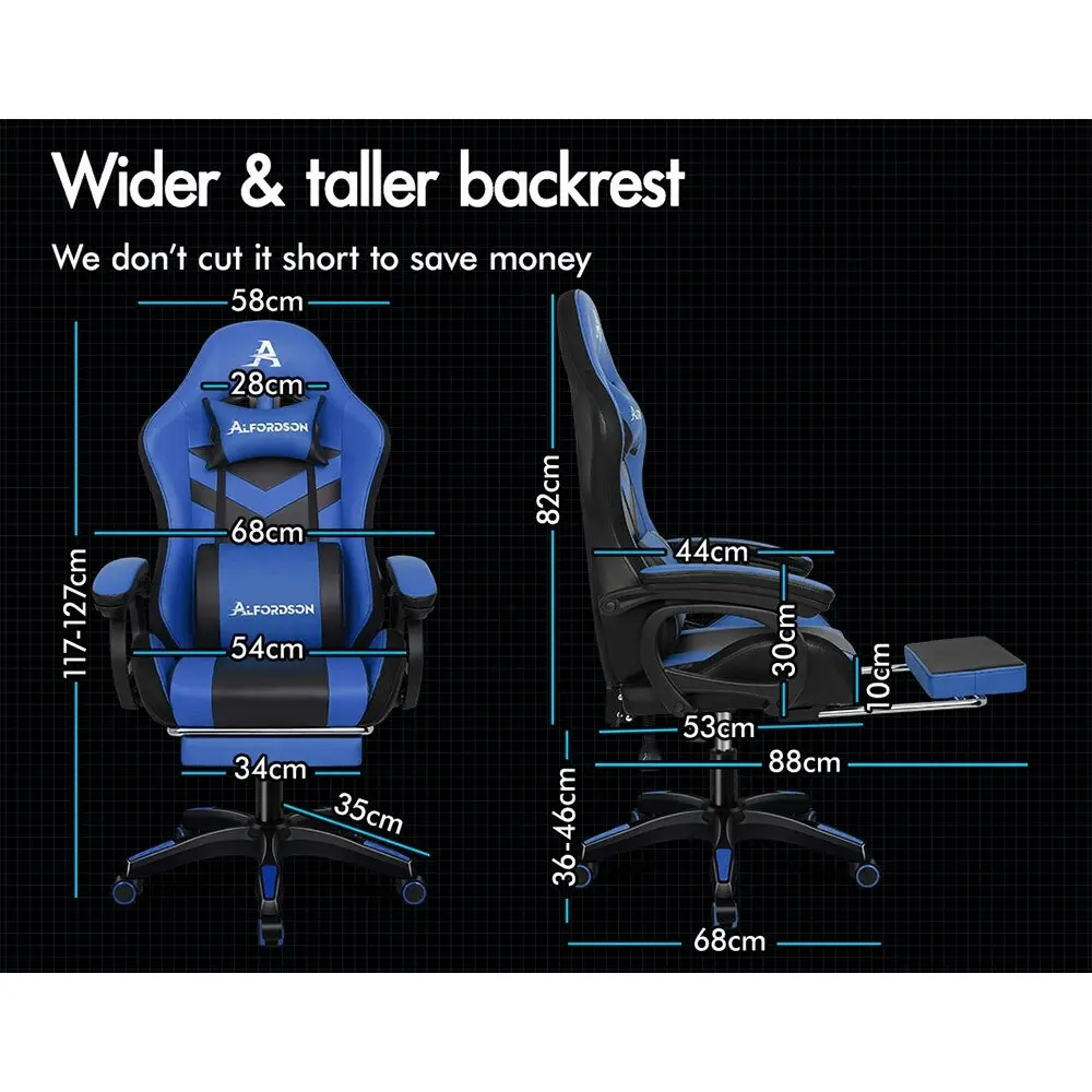 Alfordson Gaming Chair with 8-Point Massage 12 RGB LED Black & Blue