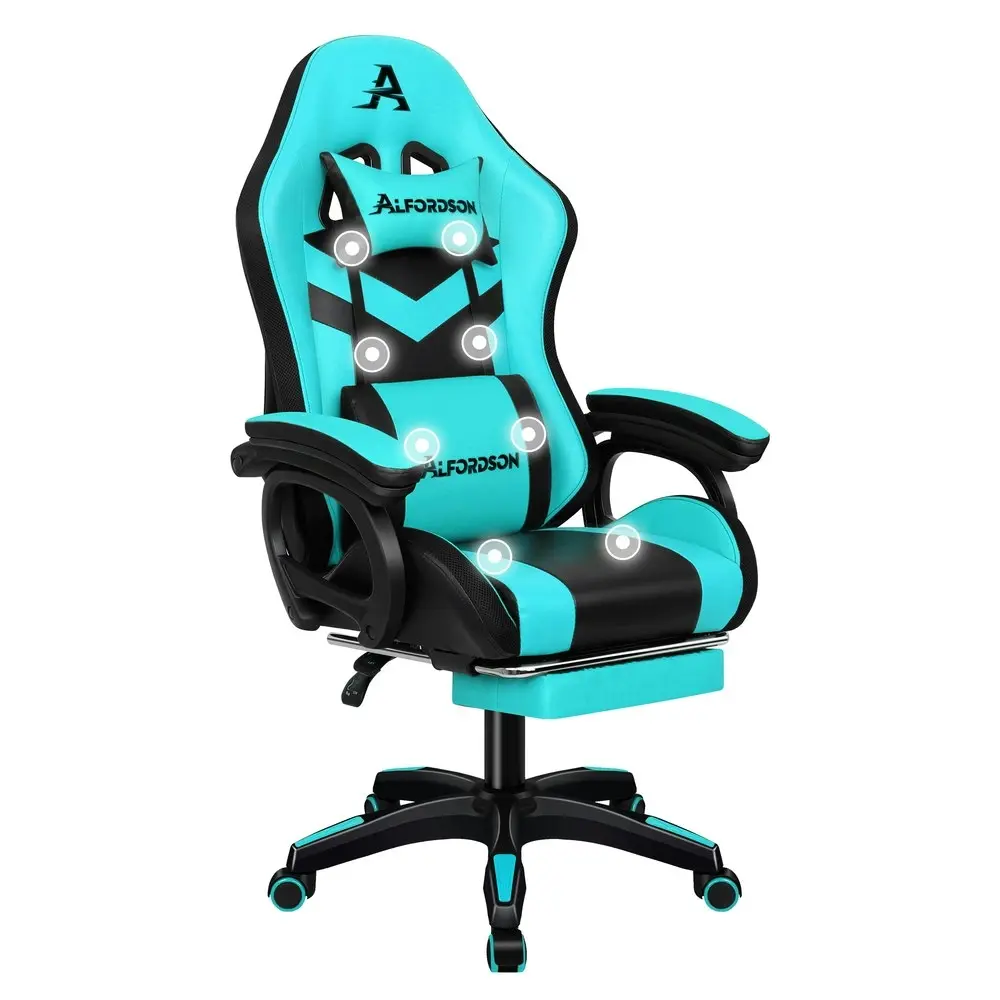 Alfordson Gaming Chair with 8-Point Massage 12 RGB LED Cyan & Black