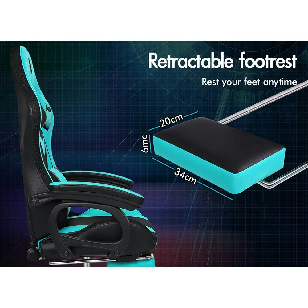 Alfordson Gaming Chair with 8-Point Massage 12 RGB LED Cyan & Black