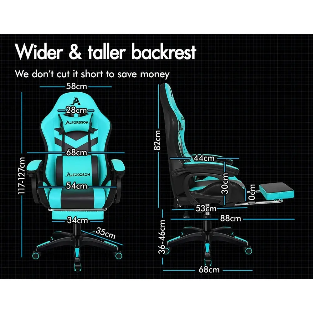 Alfordson Gaming Chair with 8-Point Massage 12 RGB LED Cyan & Black