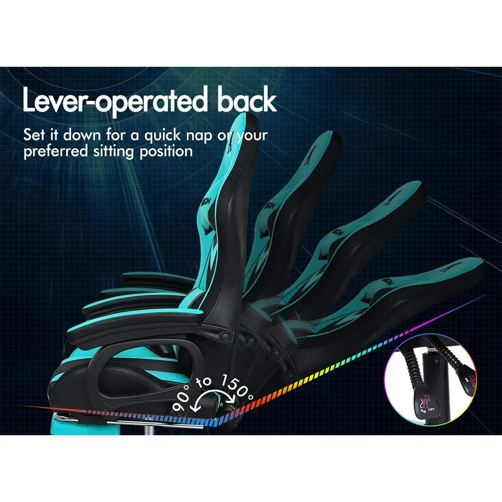 Alfordson Gaming Chair with 8-Point Massage 12 RGB LED Cyan & Black