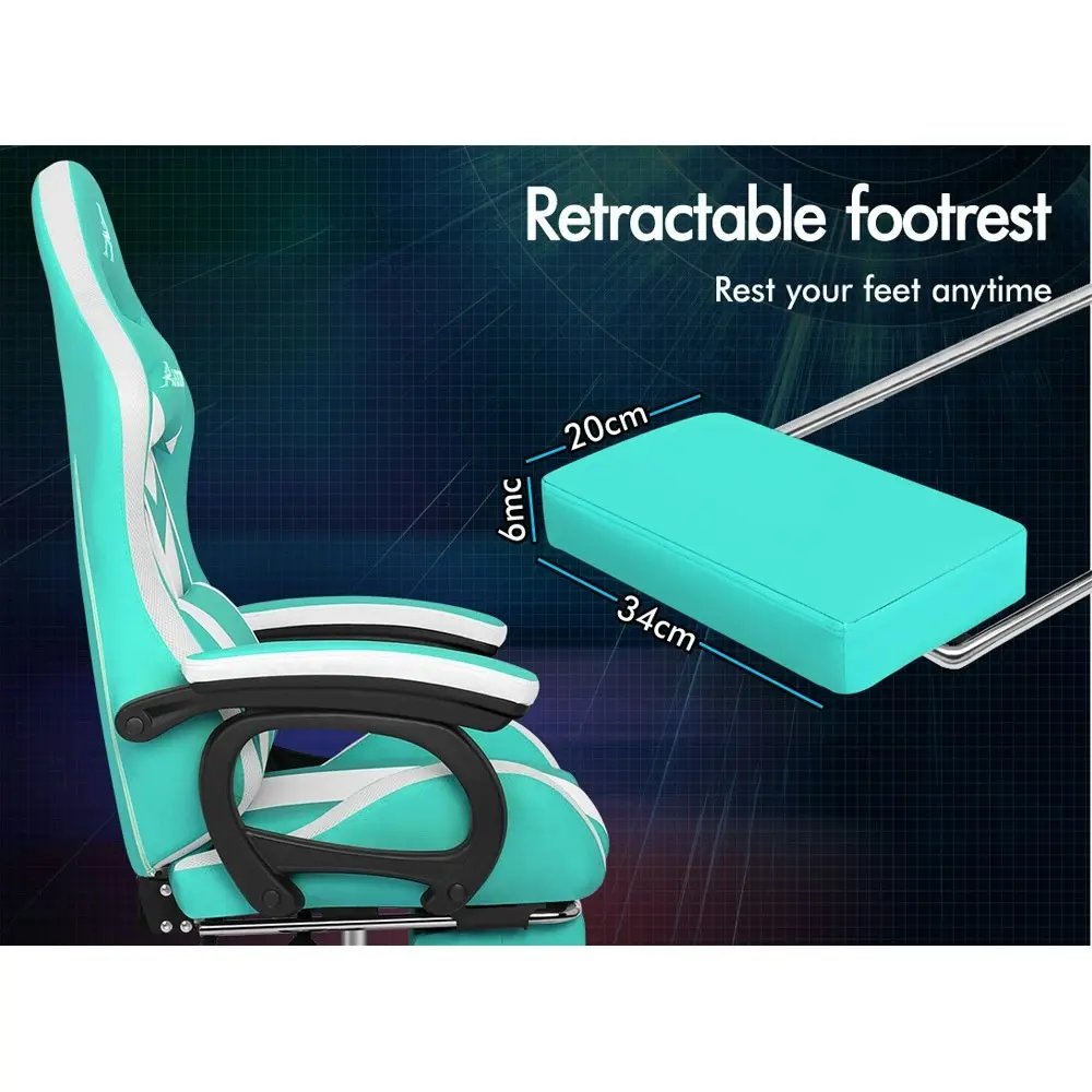 Alfordson Gaming Chair with 8-Point Massage 12 RGB LED Cyan & White