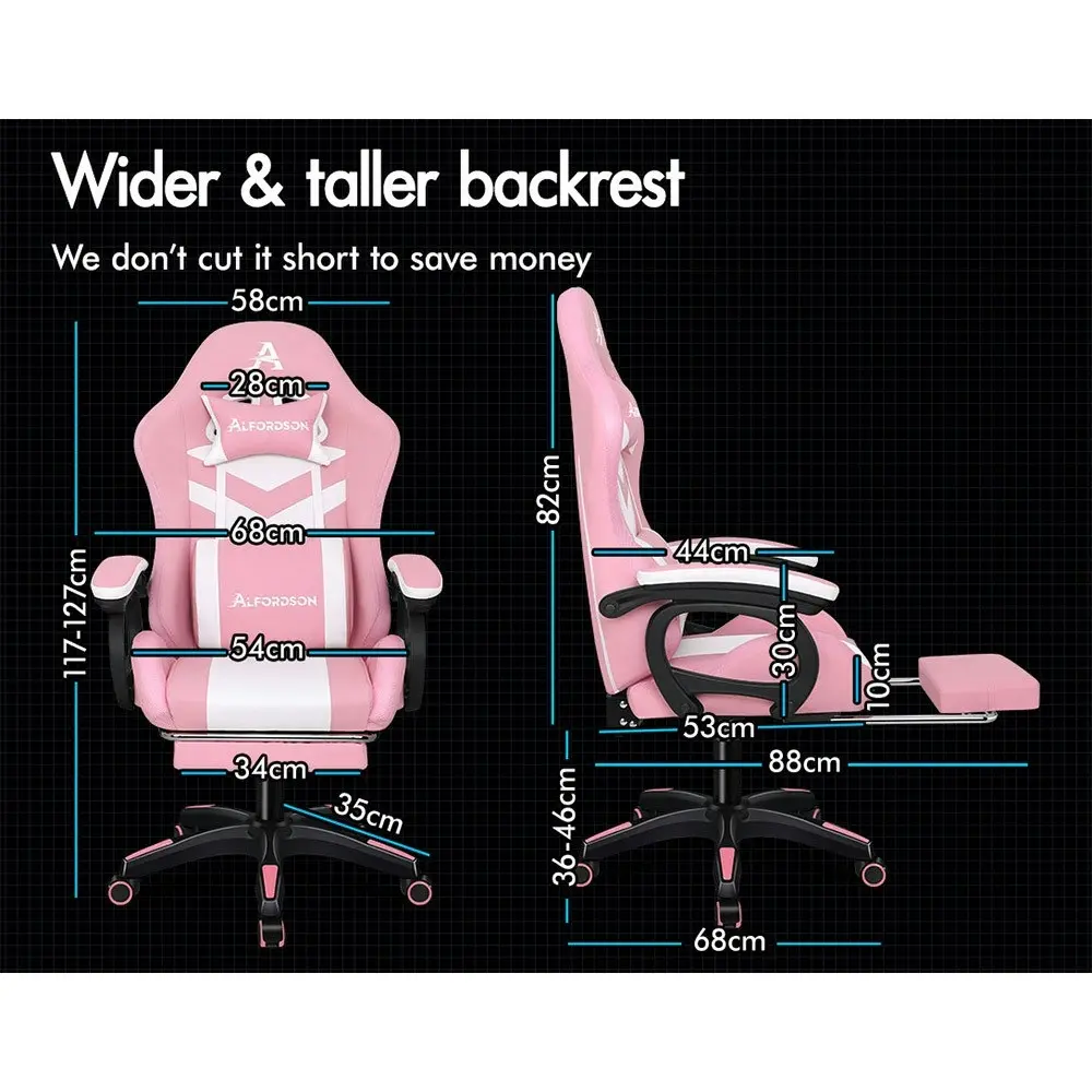 Alfordson Gaming Chair with 8-Point Massage 12 RGB LED Pink & White