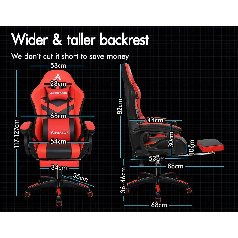 Alfordson Gaming Chair with 8-Point Massage 12 RGB LED Black & Red