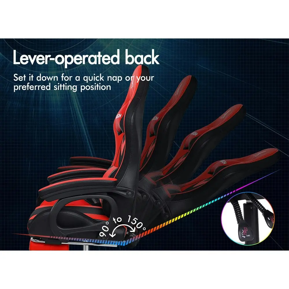 Alfordson Gaming Chair with 8-Point Massage 12 RGB LED Black & Red