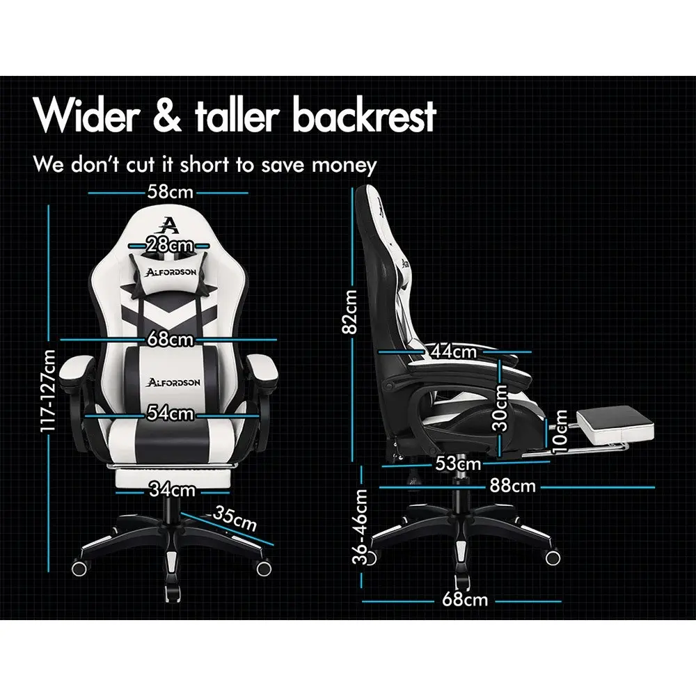 Alfordson Gaming Chair with 8-Point Massage 12 RGB LED Black & White