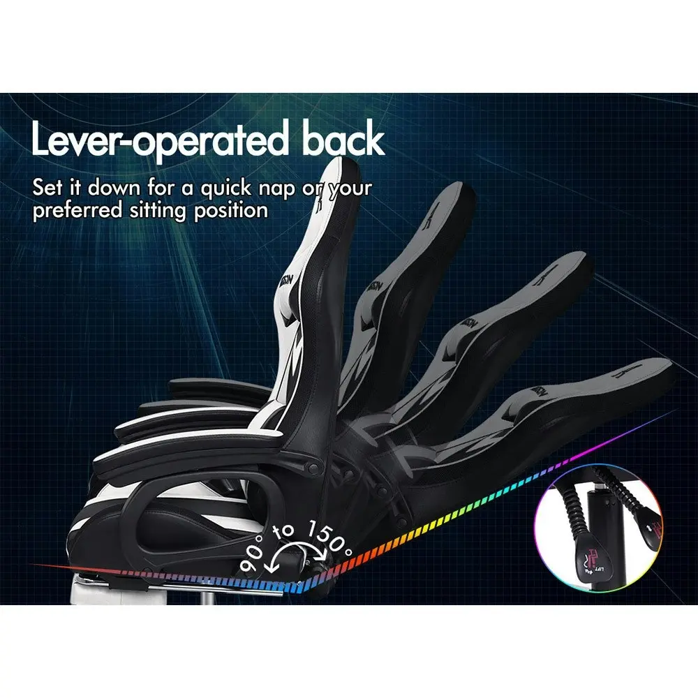 Alfordson Gaming Chair with 8-Point Massage 12 RGB LED Black & White