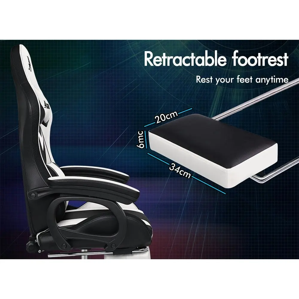 Alfordson Gaming Chair with 8-Point Massage 12 RGB LED Black & White