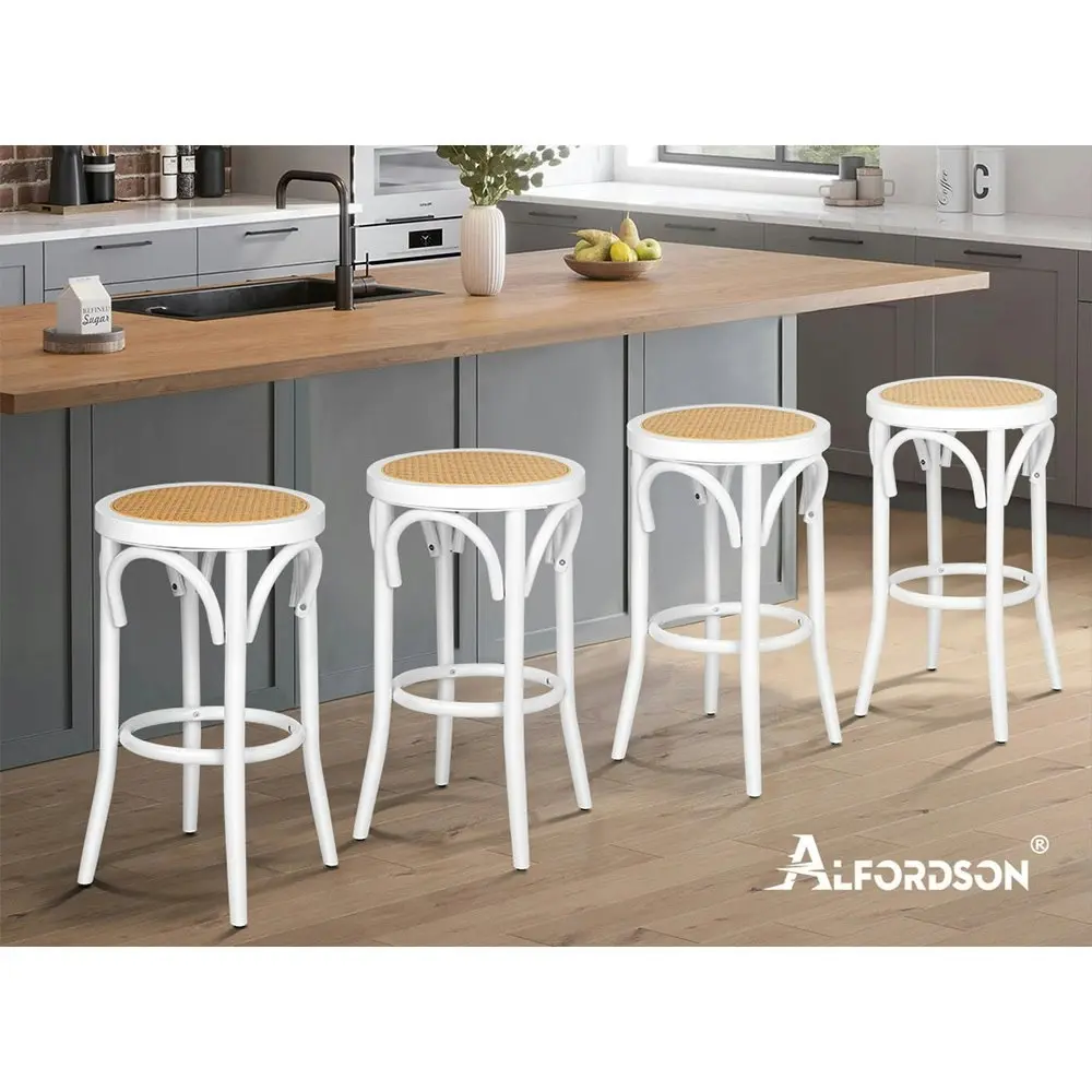 Alfordson Bar Stools Sets of 2 Rattan Mesh Seat White