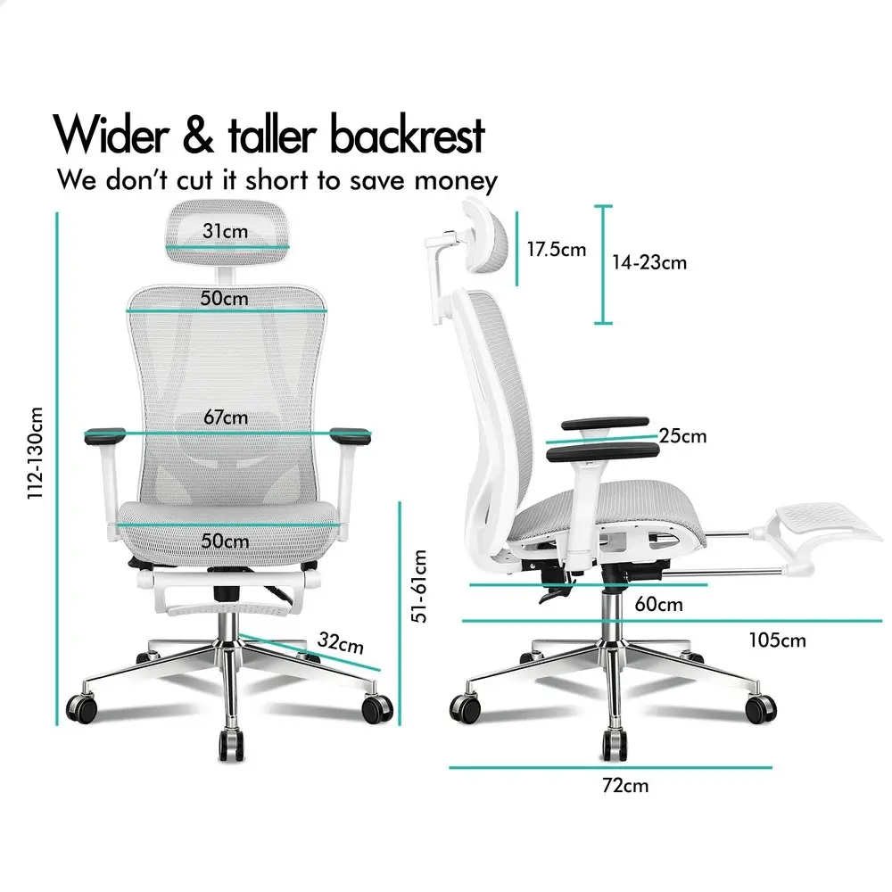 Alfordson Ergonomic Executive Mesh Office Chair White Grey