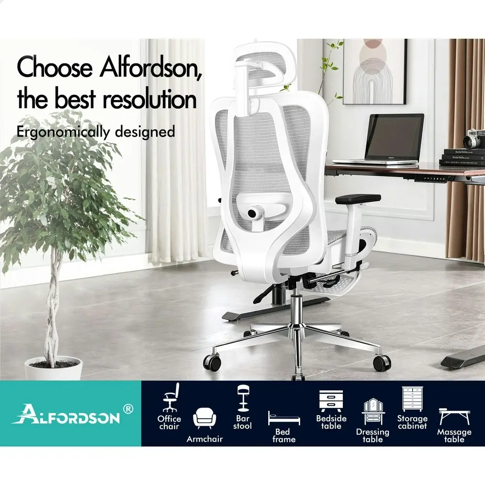 Alfordson Ergonomic Executive Mesh Office Chair White Grey