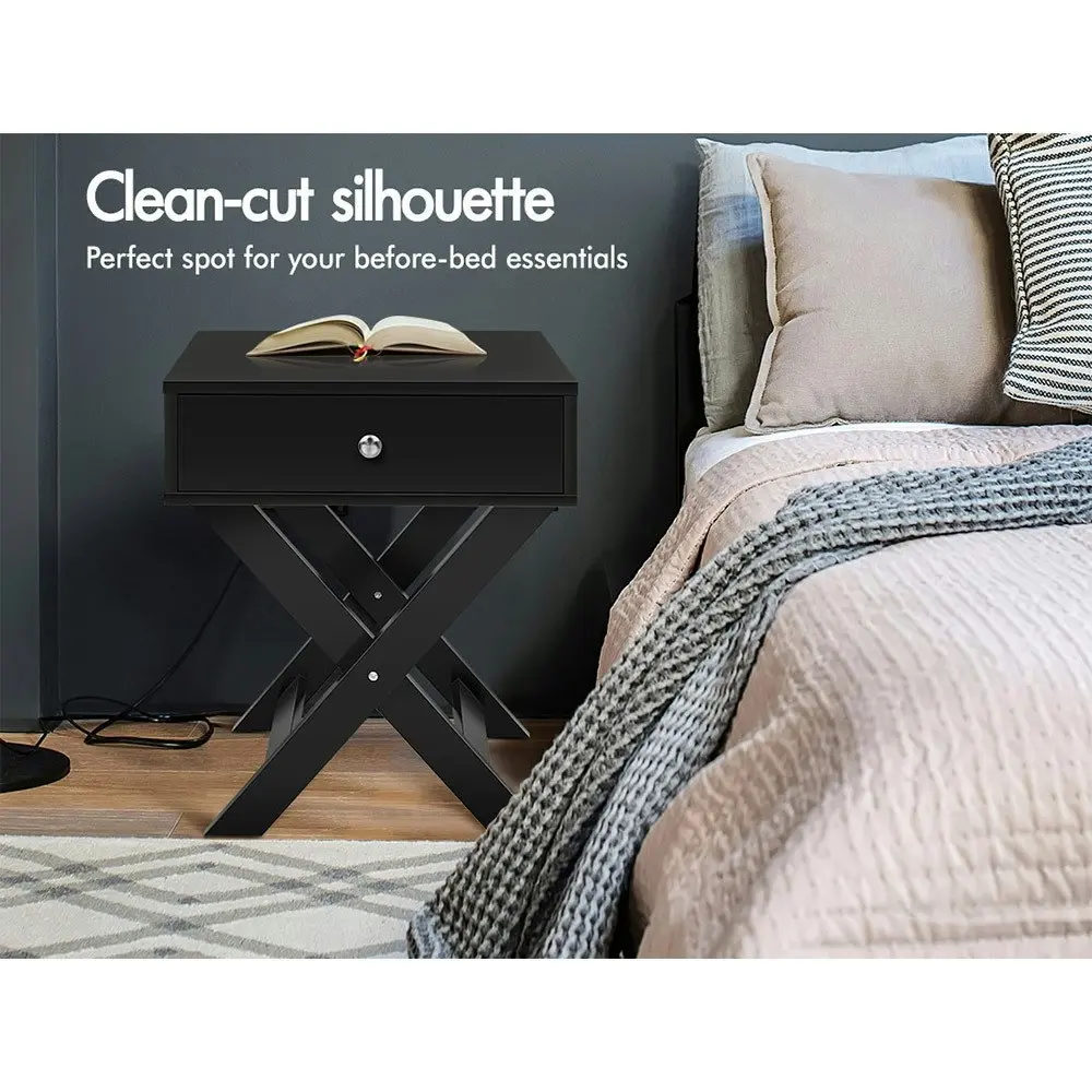 Alfordson 2x Bedside Table X-leg Black