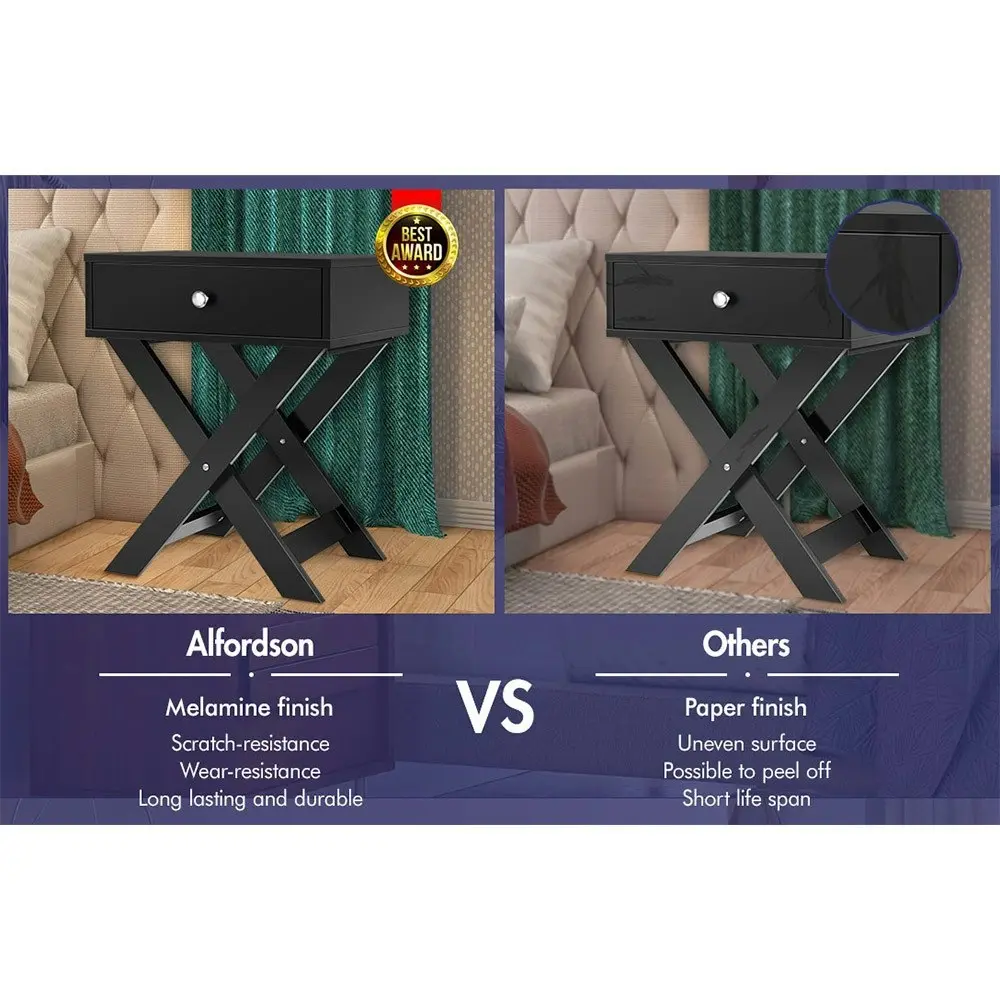 Alfordson 2x Bedside Table X-leg Black