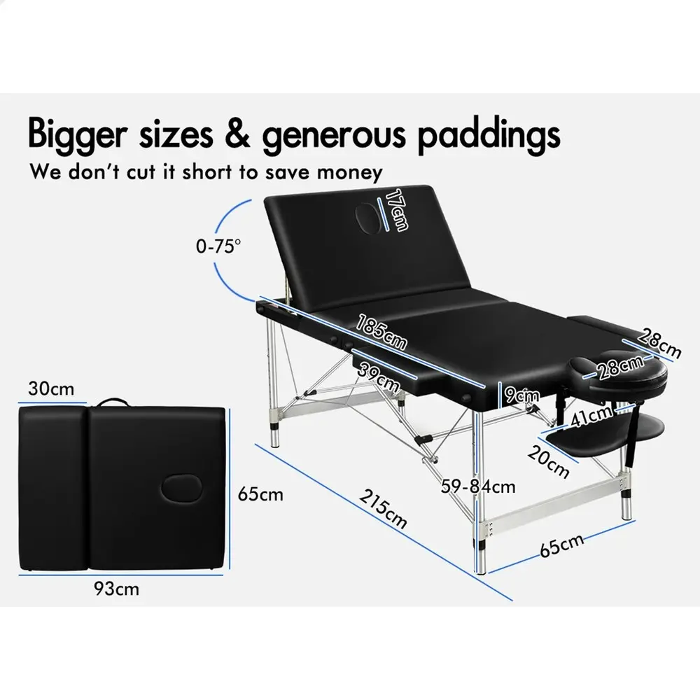 Alfordson Massage Table 3 Fold 65cm Black