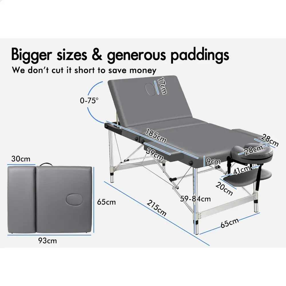 Alfordson Massage Table 3 Fold 65cm Grey