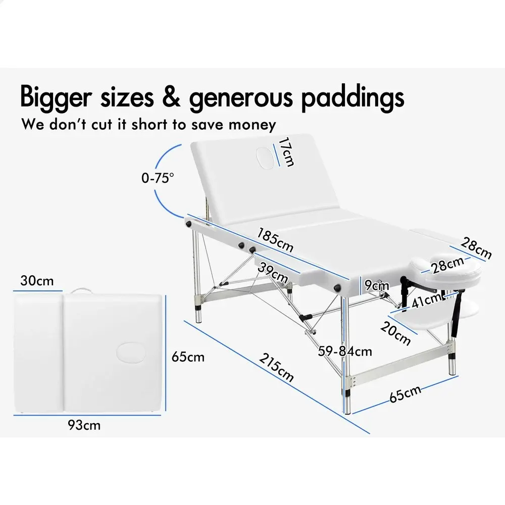 Alfordson Massage Table 3 Fold 65cm White