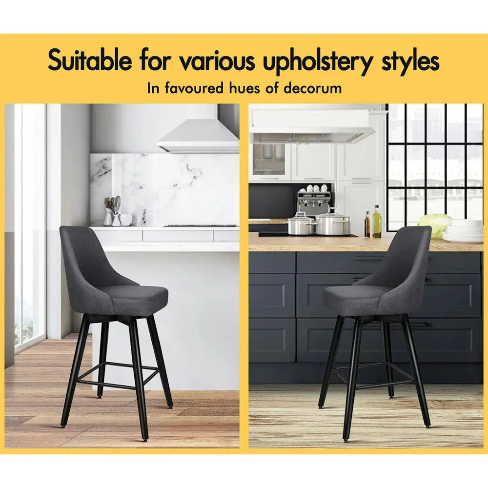 Alfordson Bar Stools Linen Padded Dark Grey & Black Ella x2