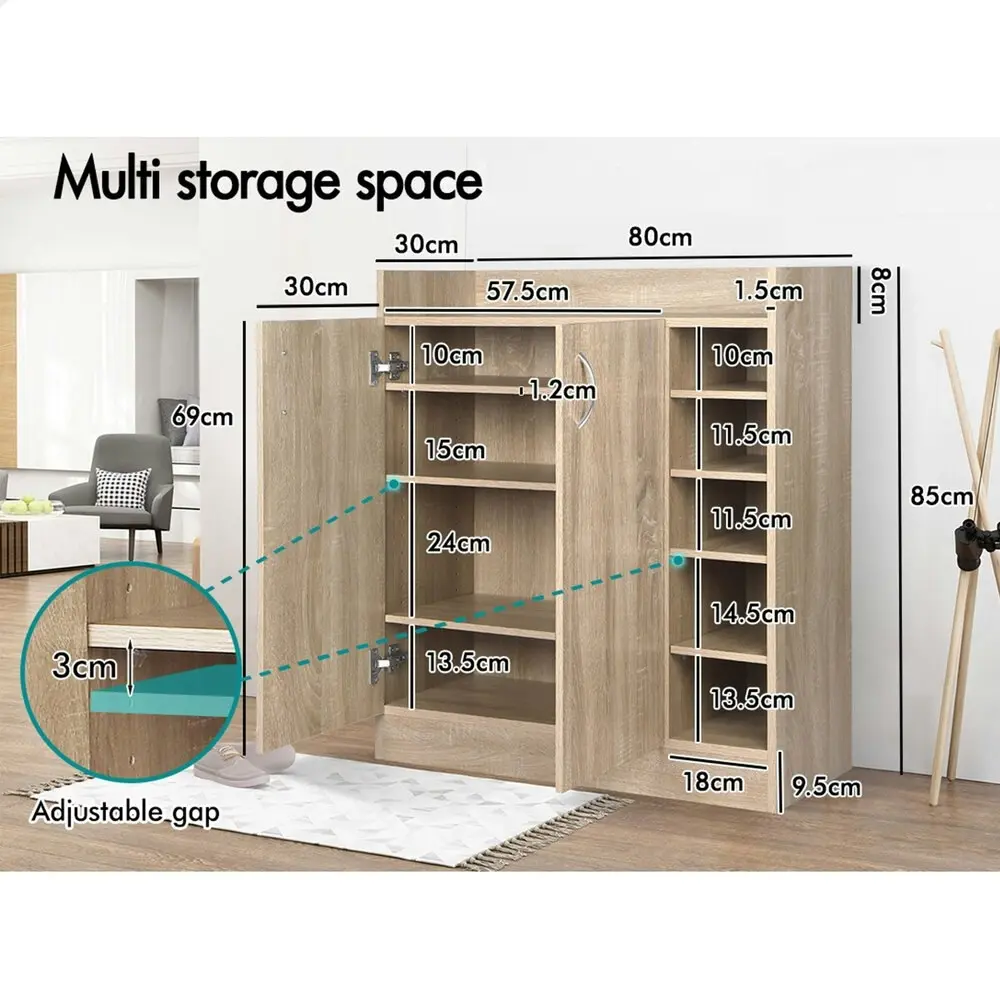 Alfordson Shoe Cabinet Rack 21 Pairs Oak