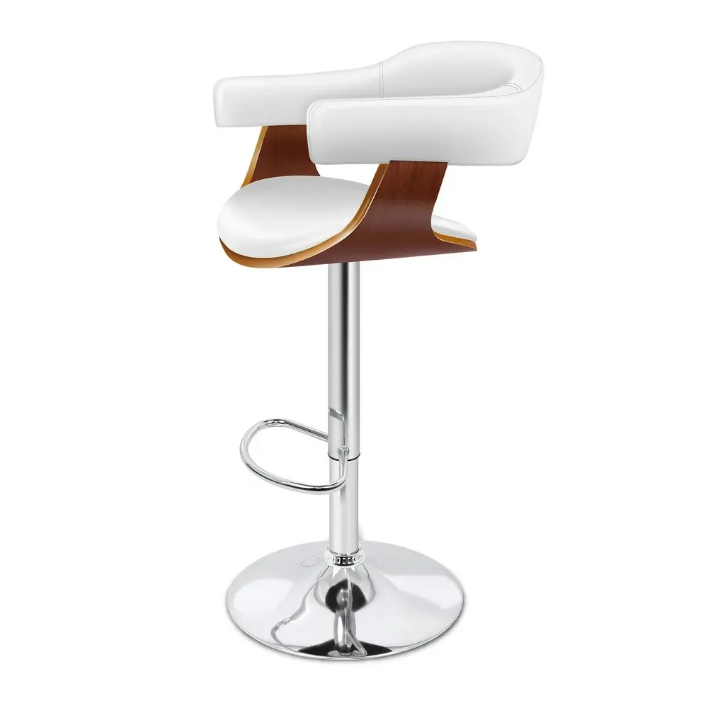 Alfordson 1x Bar Stool Joan Kitchen Swivel Chair Wooden Leather Gas Lift White