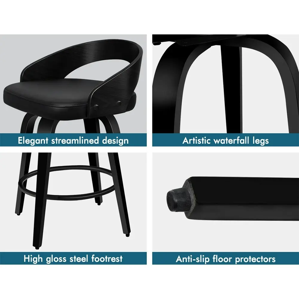 Alfordson Set of 4 Caden Kitchen Wooden Bar Stools (ALL BLACK)